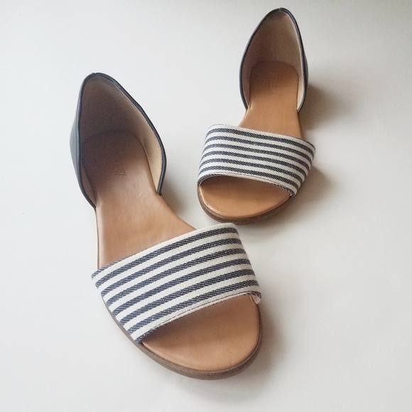 J. Crew Factory Shoes - J. CREW Morgan Striped Blue & White Peep Toe Flats